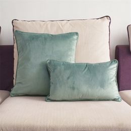 Piping Design Velvet Light Green Cushion Cover Aqua Green Pillow Case Chair/Sofa Pillow Cover Home Decorative Without Stuffing Y200104