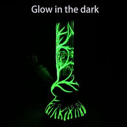 Straight Tube Bong Glow In The Dark Beaker Bongs 18mm Joint Oil Dab Rig Spider Web Hookah UV Water Pipes With Diffused Downstem