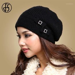 Beanie/Skull Caps FS Winter Hat For Women Beanies Hats Fur Black Wool Knitted Skullies Elegant Casual Solid Bonnet 2021 Gorros Mujer1
