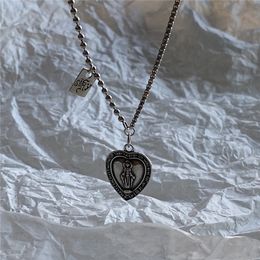 POFUNUO 925 Sterling Silver Women Original Design Vintage Do Old Virgin Mary Pendant Necklace Chic Heart Charm Distress Necklace Q0531