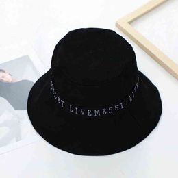 Bucket Hats For Ladies Outdoor Foldable Sun Hat Black White Letter Caps Fashion Casual Basin Cap G220311