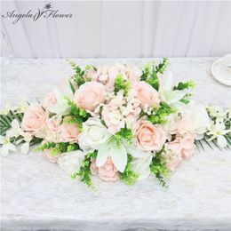 90CM Artificial flower conference table flower row rose lily hydrangea leaf wedding party decor table centerpieces flower runner 201222
