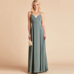 Bridesmaid Dresses Chiffon Sleeveless Spaghetti Straps 2022 Floor Length Front Slit Custom Made African Maid of Honor Gown Country Wedding Vestidos