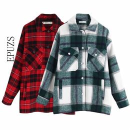 autumn red Plaid coats and jackets women streetwear fashion Long Sleeve office jackets coats Oversized Outerwear 201026