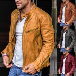 2021 Autumn New Men's PU Leather Jacket Casual Fashion Stand Collar Slim Casual Solid Bomber Jackets Men Punk Motorcycle 5XL-S1