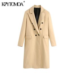 KPYTOMOA Women Fashion Double Breasted Fitted Trench Coat Vintage Long Sleeve Back Vents Female Outerwear Chic Tops 201030