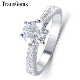 Transgems Solitare Ring 14k 585 White Gold 1ct ct Diameter 6.5mm F Colour Moissanite Engagement Ring For Women with Accents Y200620