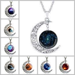 8 Tasarım Aytaşı Kolye Baykuş Çiçek Hayat Ağacı Cabochon Cam Charms Ay ve Yıldız Kolye Kolye Kadınlar Için Moda Takı