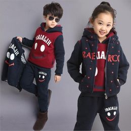 Children plus velvet three-piece suit autumn and winter thickened small middle-aged big boy boy girl child kid set 10 years old LJ200831
