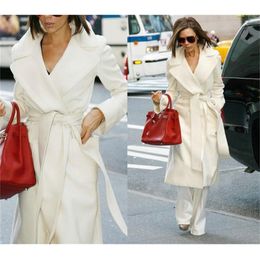 New Women White Cashmere Coat Large Lapel Wool Jacket Outwear Plus Size Loose Long Trench Coat Female Autumn Winter Overcoats T200916