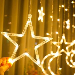 2.5M 3.2M 8 Work Modes Christmas Decoration garland LED Fairy Lights Star And Moon Curtain Light String Party Holiday Decor Lamp 201203