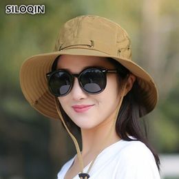 SILOQIN Summer Korean Version Trend Women's Cotton Sun Hats Anti-UV Wind Rope Fixed Outdoor Riding Visor Hat Female Beach Hat Y200602