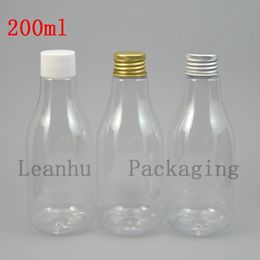 200ml Clear Plastic Bottles Have The Aluminium Lid of Three Colors: White/Gold/Silver, Refillable For Cosmetics Pack