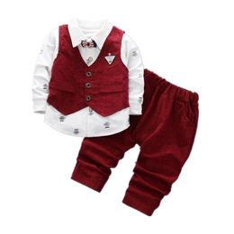 Children Fashion Clothing Spring Autumn Baby Boys Girls Gentleman Vest Shirt Pants 3pcs/sets Kids Infant Cotton Casual Tracksuit 201127