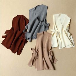 Knitted Vest Women Spring Autumn V-Neck Cashmere Sleeveless Short Sweater Female Waistcoat Tops Casual Pullover Soft Knitwear 201027