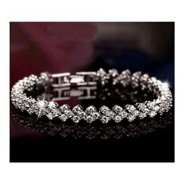 Luxury Austria Shining Crystal Bracelets Genuine 925 Sterling Silver Charms Bracelet Zircon Diamond Roman Tennis Link Bracelet Jewellery Ertj