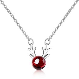 Chains Red Garnet Antlers Deer Pendant Necklaces For Women Trend Short Clavicle Chain Jewellery Accessories SAN185