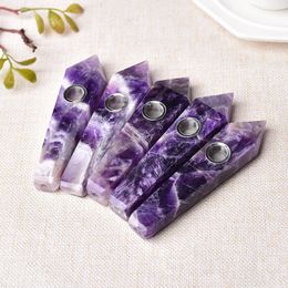 Natural crystal pipe original stone polished smoking tube dream Amethyst foreign hexagonal single pointed cigarette holder