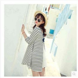 Spring Autumn Maternity Dress Pregnancy Clothes Casual Striped Dress Pregnant Woman Tops XXL G220309