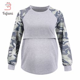 Pregnant Nursing Clothes Breastfeeding Casual Maternity Tops Tshirt Long Sleeves Patchwork Army Print Clothes for Nursing Mother LJ201125