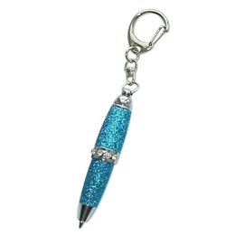 ACMECN 1pc Mini Bling Glitter Ball Pen Multi-color PU Leather Ball Point Pen Middle Ring with Crystal Pocket Short Key Ring Pens 201111