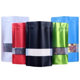 Wholesale 50pcs/lot Matt Aluminum Foil Window Ziplock Bag Stand up Frosted Window Snack Coffee Powder Packaging Pouch Gift Bags