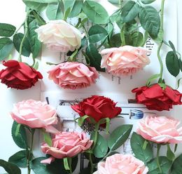 Silk Roses Artificial Flowers Long Branch Flowers Bouquet Fake Flower Wedding Home Table Decor Festival Supplies 5 Colors YG820