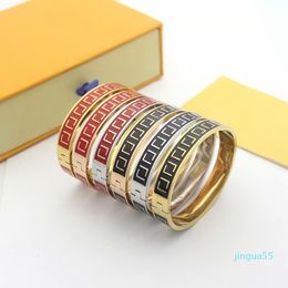 Fashion Style Lady Women Titanium steel Engraved Initials Red//Black Enamel Wide Bangle Bracelets 3 Color