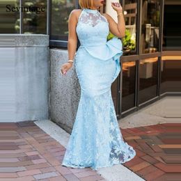 Sevintage Sexy Mermaid Halter Long Evening Dresses Tulle Satin Sleeveless Formal Woman Dress Plus Size Prom Gowns Abendkleider LJ201123