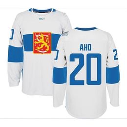 Real Men real Full embroidery 2016 World Cup of Hockey Finland Team #20 Sebastian Aho Hockey Jersey or custom any name or number Jersey