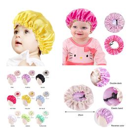 9 Colors Fashion Kids Bonnet Satin Baby Girl Satin Night Hair Care Double Layer Soft Head Cover Wrap Beanies Toddler Sleep Caps