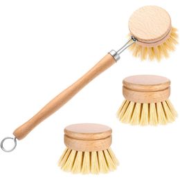 Natural Wooden Long Handle Pan Pot Brush Cleaning Brush Washing Bowl Brush Household Kitchen Cleaning Tools T9I001112