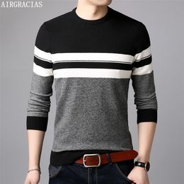 AIRGRACIAS Brand Casual Men Pullovers Knitted Striped Male Sweater Men Dress Thick Mens Sweaters Jersey Clothing Autumn New 201105