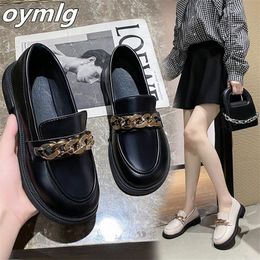 Dress Shoes 2022 Style Chain Small Leather Women Summer Low-heeled Single Black Thick-soled Big Head Loafers