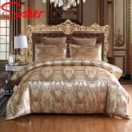 Luxury Jacquard Duvet Cover Set Tribute Silk Europe Floral Printed Bedding Set Single Double Queen King Size Quilt Cover LJ201015