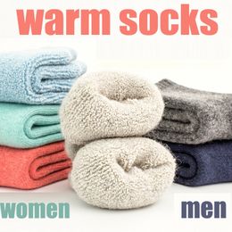 3 pairs winter new Thick rabbit wool socks women's winter tube terry socks solid color ladies super thick warm snow socks 201109