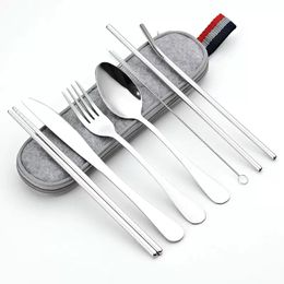 Portable Stainless Steel Cutlery Set Travel Camping Out Dining Silverware with Waterproof Set Inventory Wholesale