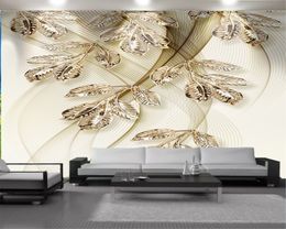 Custom Luxury 3d Wallpaper 3d Mural Wallpaper Soft Lines and Golden Leaves HD Digital Printing Moisture-proof Wallpaper