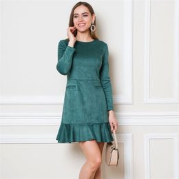 Winter Ruffles Sheath Party Dress Women Long Sleeve o Neck Elegant Sexy Dress Vintage New Fashion Women Mini Dress Vestidos 201028