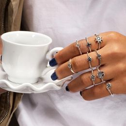 Cluster Rings 9pc/set Vintage Punk Antique Tibetan Set For Women Big Knuckle Geometric Pattern Jewellery Anillos