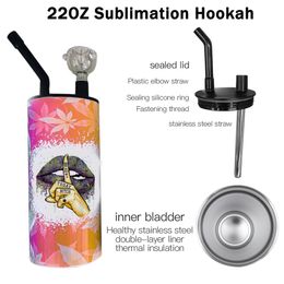 DIY 22oz Smoking Tumblers Sublimation White Hookah Straightr Stainless Steel Double Wall with Glass Bowl and Screw Lids by express