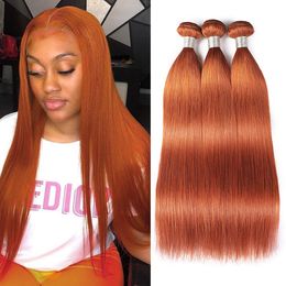 Ishow Hair Wefts Straight Orange Ginger 350 Ombre Color Human Hair Bundles for Women All Ages Brazilian Peruvian Virgn Hair Extensions