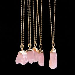 Irregular Natural Crystal Stone Gold Plated Handmade Pendant Necklaces For Men Women Party Club Jewelry With Chain
