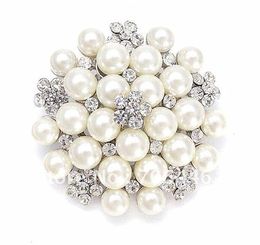 Vintage Silver Tone Rhinestone Crystal Diamante and Faux Cream Pearl Cluster Large Bridal Bouquet Pin Brooch Wedding Invitation Pins 2021