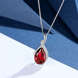 Fashion Tear drop Necklace Blue Red Diamond pendant women necklaces birthday fashion jewelry gift will and sandy new