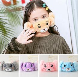 Child Winter Face Mask Cute Kid Student 2 in 1 Mouth Cover Earmuffs Plush Bear Cartoon Mask Windproof Warm Protective Facial Cover LSK1695