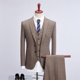 New Jacket Men Single Breasted Woolen Suits Men's Slim Fit Business Wedding Suit Men Classic Suits Full Size M-4XL 201105