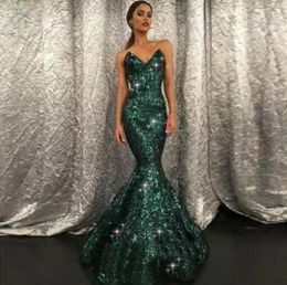 Sparkly Dark Green Sequin Prom Dresses Girls Fitted Mermaid Party Dress Off The Shoulder Sweetheart Evening Dresses vestidos Prom Gowns