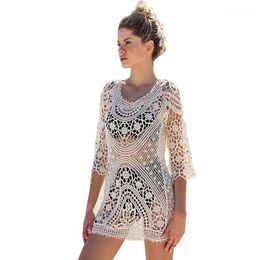 beach cover up crochet Swimwear Women beach dress tunic pareo womens swimsuit coverups saida de praia robe plage1222E