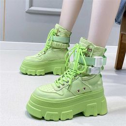 Rimocy Green Punk Chunky Platform Motorcycle Boot Autumn Winter Gothic Shoes Woman Thick Bottom Lace Up Ankle Botas Mujer 220110